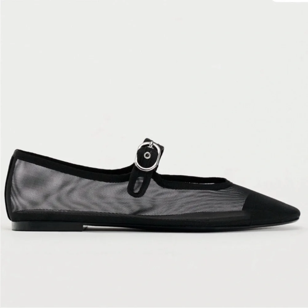 Zara Black Sheer Flats with Buckle